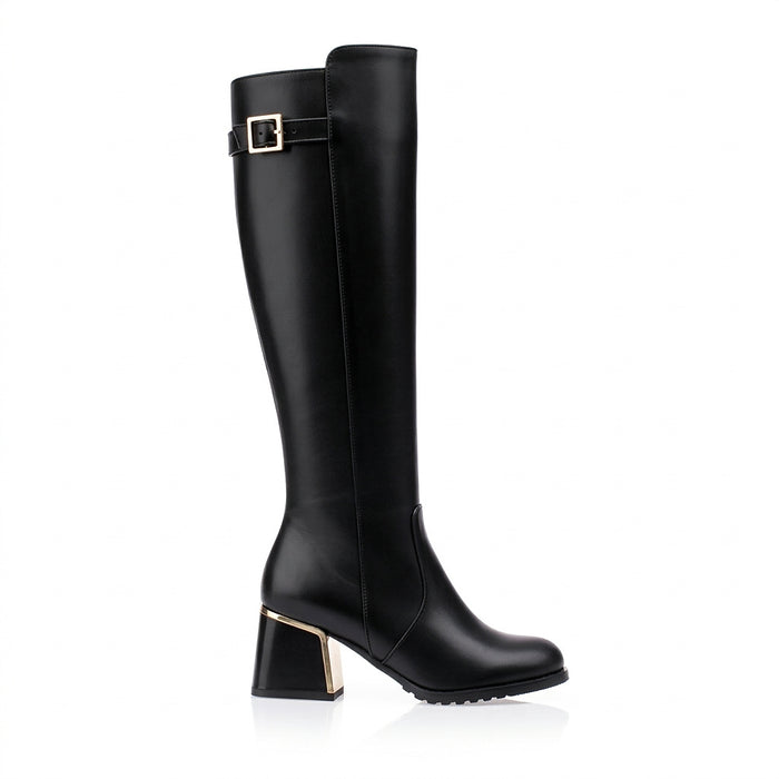 Damskie kozaki za kolano z klamrą i obcasem typu słupek-Footwear for women-Olave