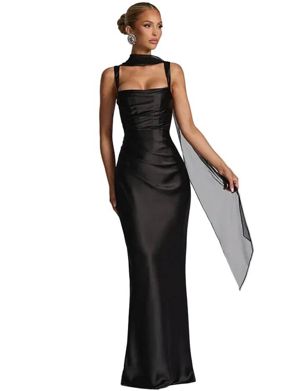 Damskie Maxi Bez Rękawów z Prostym Dekoltem-Maxi Dress-Olave