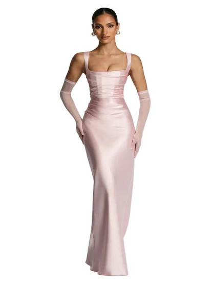 Damskie Maxi Bez Rękawów z Prostym Dekoltem-Maxi Dress-Olave