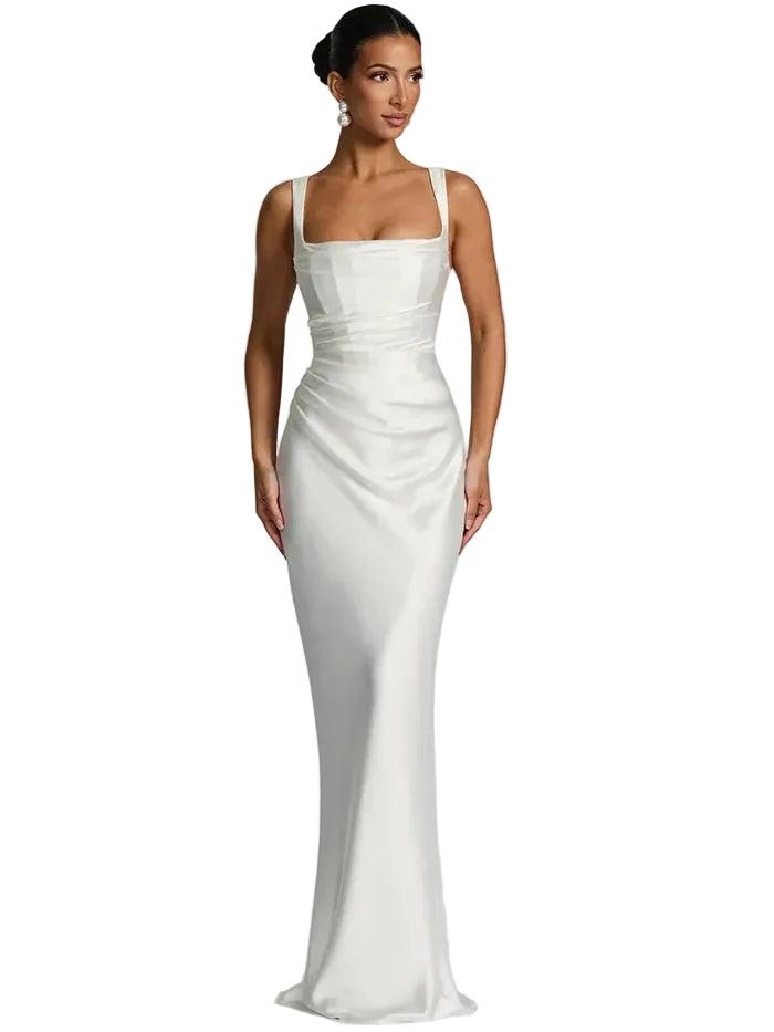 Damskie Maxi Bez Rękawów z Prostym Dekoltem-Maxi Dress-Olave