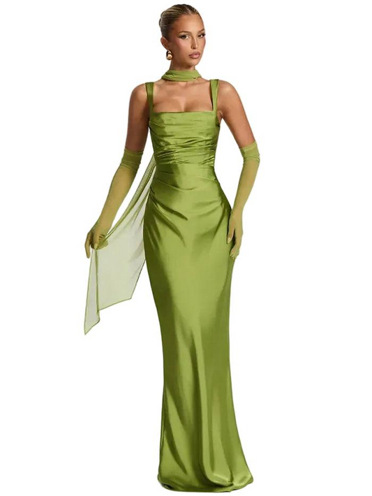 Damskie Maxi Bez Rękawów z Prostym Dekoltem-Dresses for Women-Olave