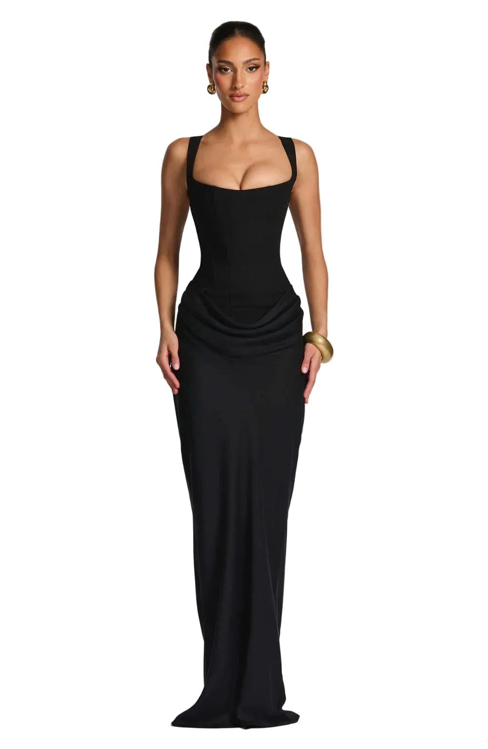 Damskie Maxi o Strukturalnym Kroju z Kwadratowym Dekoltem-Dresses for Women-Olave