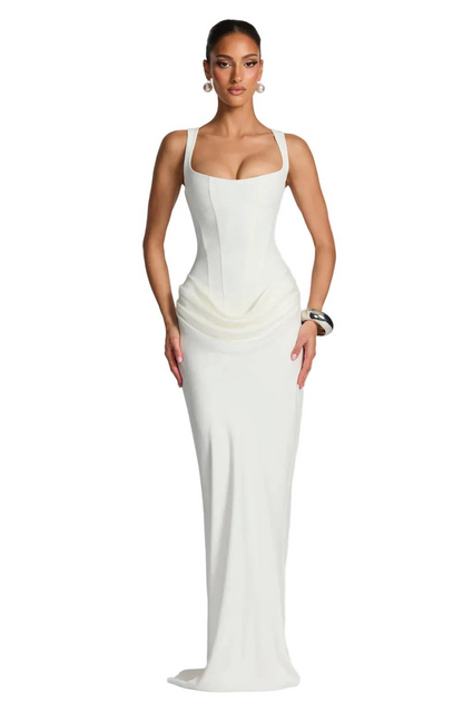 Damskie Maxi o Strukturalnym Kroju z Kwadratowym Dekoltem-Dresses for Women-Olave