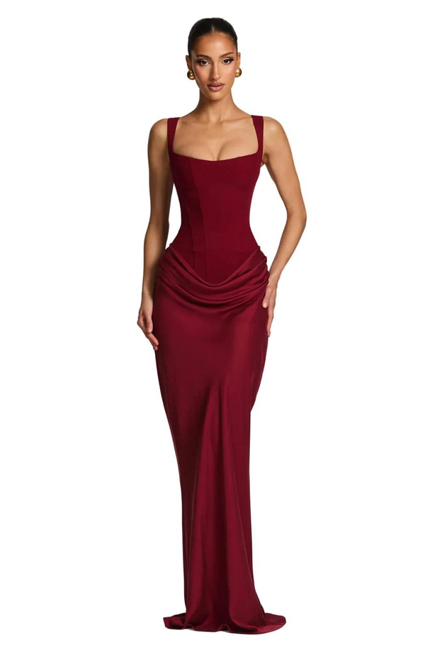 Damskie Maxi o Strukturalnym Kroju z Kwadratowym Dekoltem-Maxi Dress-Olave