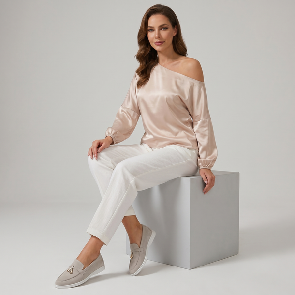 Damskie mokasyny z chwostami i płaską podeszwą-Footwear for women-Olave