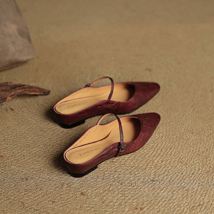 Damskie Mule z Szpiczastym Przodem i Paskiem z Klamrą-Footwear for women-Olave