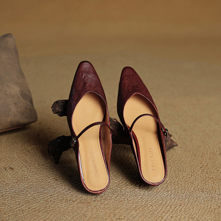 Damskie Mule z Szpiczastym Przodem i Paskiem z Klamrą-Footwear for women-Olave