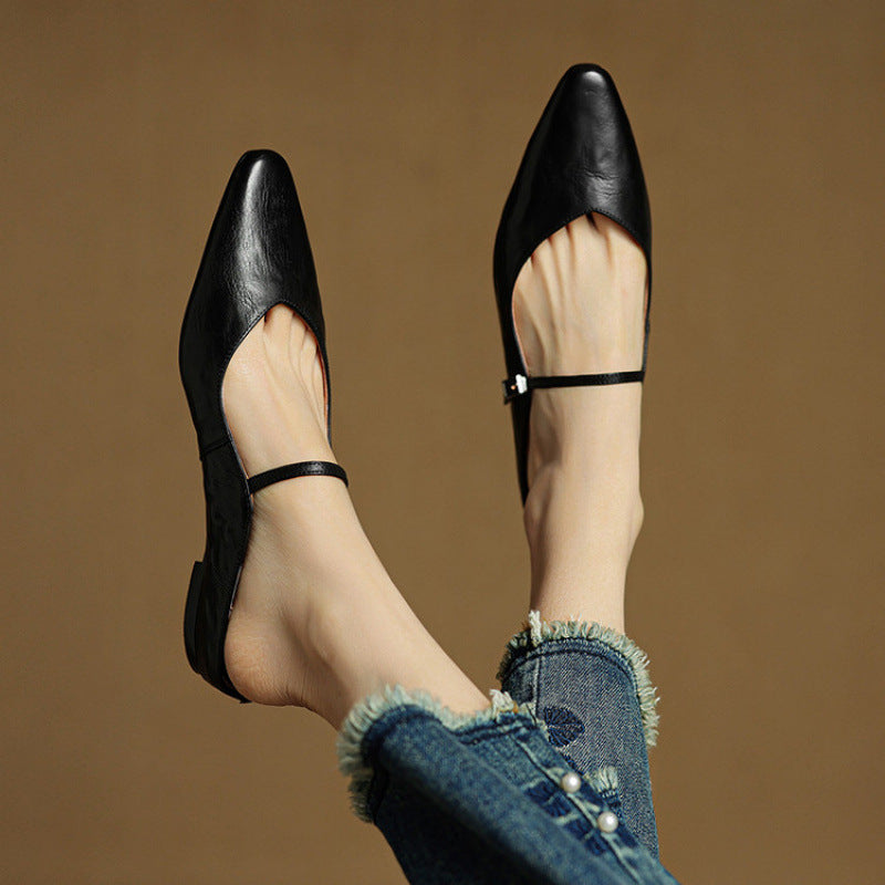 Damskie Mule z Szpiczastym Przodem i Paskiem z Klamrą-Footwear for women-Olave