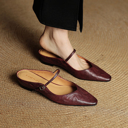 Damskie Mule z Szpiczastym Przodem i Paskiem z Klamrą-Footwear for women-Olave