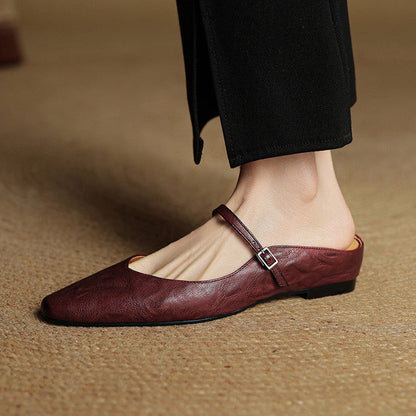 Damskie Mule z Szpiczastym Przodem i Paskiem z Klamrą-Footwear for women-Olave