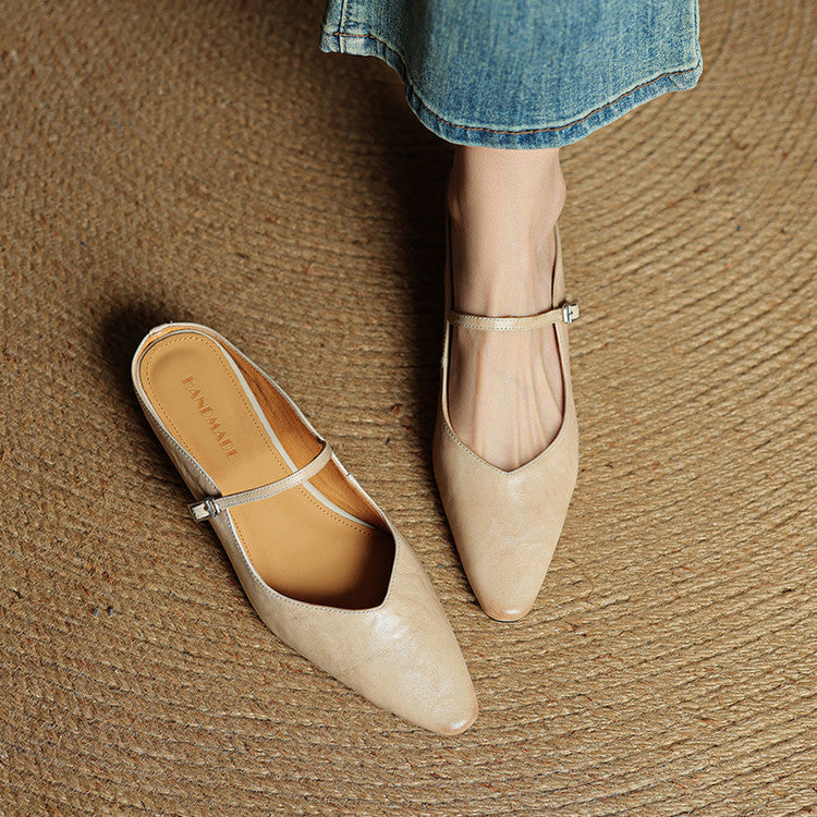 Damskie Mule z Szpiczastym Przodem i Paskiem z Klamrą-Footwear for women-Olave