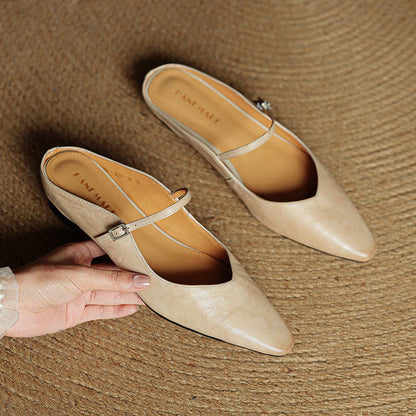 Damskie Mule z Szpiczastym Przodem i Paskiem z Klamrą-Footwear for women-Olave