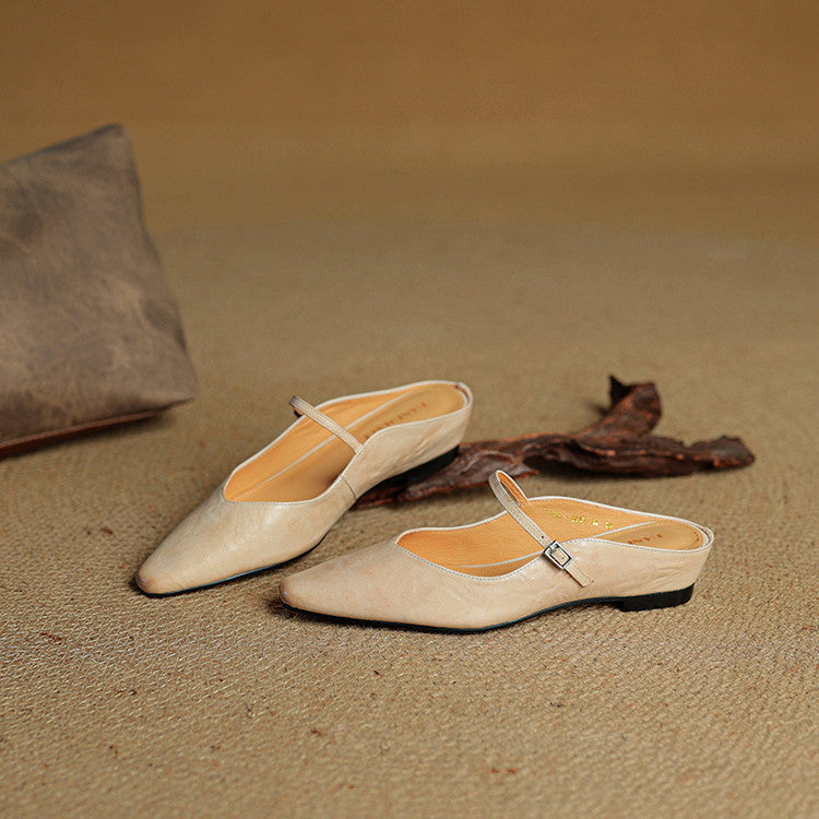 Damskie Mule z Szpiczastym Przodem i Paskiem z Klamrą-Footwear for women-Olave
