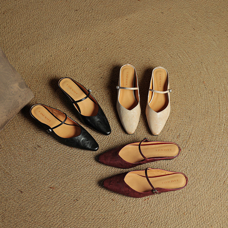Damskie Mule z Szpiczastym Przodem i Paskiem z Klamrą-Footwear for women-Olave