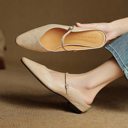 Damskie Mule z Szpiczastym Przodem i Paskiem z Klamrą-Footwear for women-Olave
