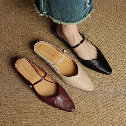 Damskie Mule z Szpiczastym Przodem i Paskiem z Klamrą-Footwear for women-Olave
