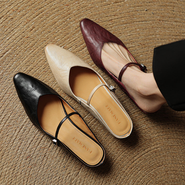 Damskie Mule z Szpiczastym Przodem i Paskiem z Klamrą-Footwear for women-Olave