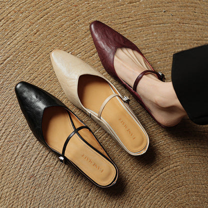 Damskie Mule z Szpiczastym Przodem i Paskiem z Klamrą-Footwear for women-Olave