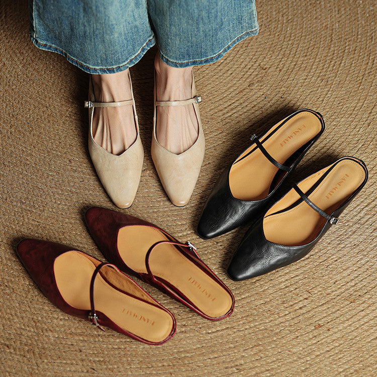Damskie Mule z Szpiczastym Przodem i Paskiem z Klamrą-Footwear for women-Olave