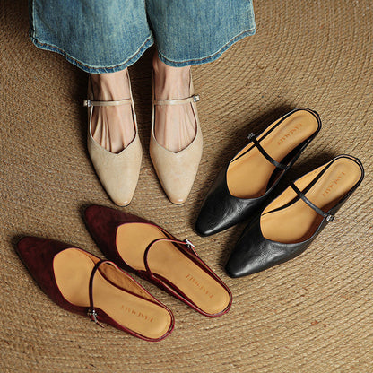 Damskie Mule z Szpiczastym Przodem i Paskiem z Klamrą-Footwear for women-Olave