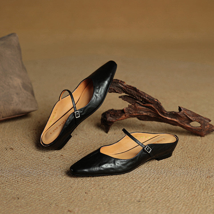 Damskie Mule z Szpiczastym Przodem i Paskiem z Klamrą-Footwear for women-Olave