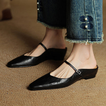 Damskie Mule z Szpiczastym Przodem i Paskiem z Klamrą-Footwear for women-Olave