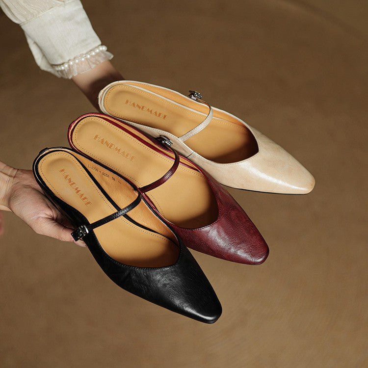 Damskie Mule z Szpiczastym Przodem i Paskiem z Klamrą-Footwear for women-Olave