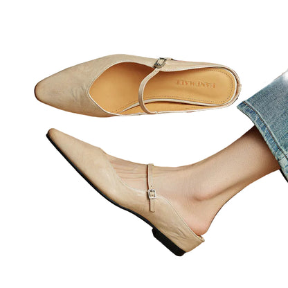 Damskie Mule z Szpiczastym Przodem i Paskiem z Klamrą-Footwear for women-Olave
