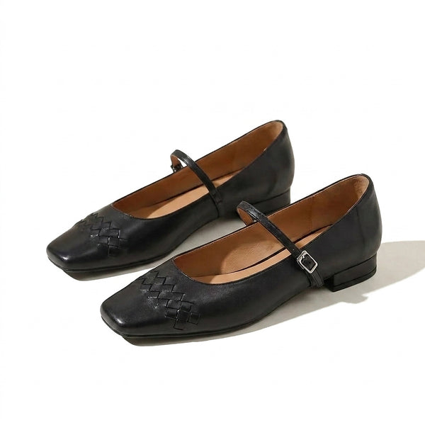 Damskie plecione baleriny Mary Jane z kwadratowym noskiem-Footwear for women-Olave