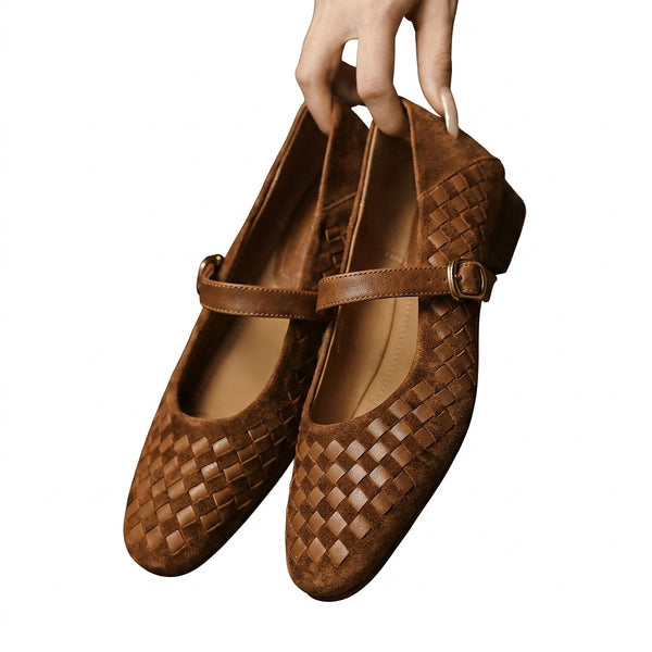 Damskie plecione baleriny typu Mary Jane z klamrą-Footwear for women-Olave