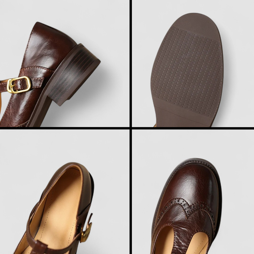 Damskie półbuty typu Mary Jane z paskiem T i perforacjami-Footwear for women-Olave