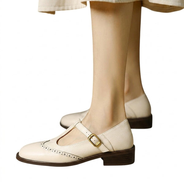 Damskie półbuty typu Mary Jane z paskiem T i perforacjami-Footwear for women-Olave