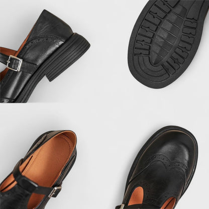 Damskie półbuty typu T-strap ze zdobieniami brogue i klamrą-Shoes for women-Olave