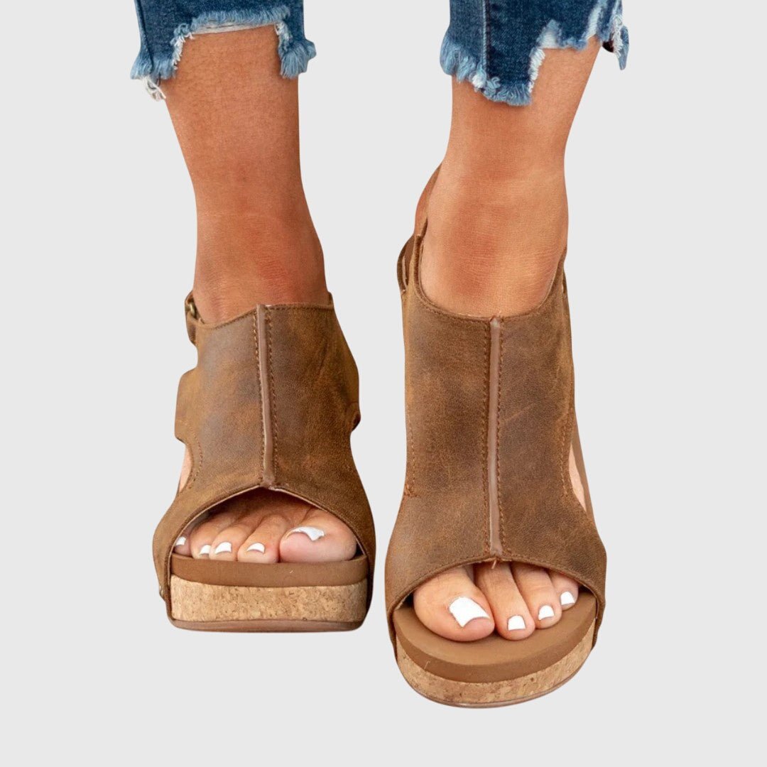 Damskie sandały na koturnie z korka z odkrytymi palcami-Footwear for women-Olave