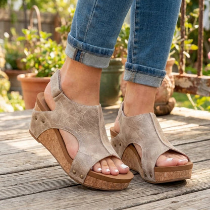 Damskie sandały na koturnie z korka z odkrytymi palcami-Footwear for women-Olave
