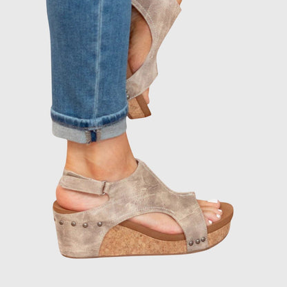 Damskie sandały na koturnie z korka z odkrytymi palcami-Footwear for women-Olave