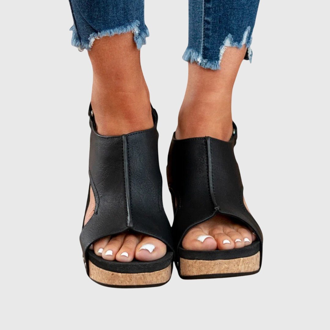 Damskie sandały na koturnie z korka z odkrytymi palcami-Footwear for women-Olave