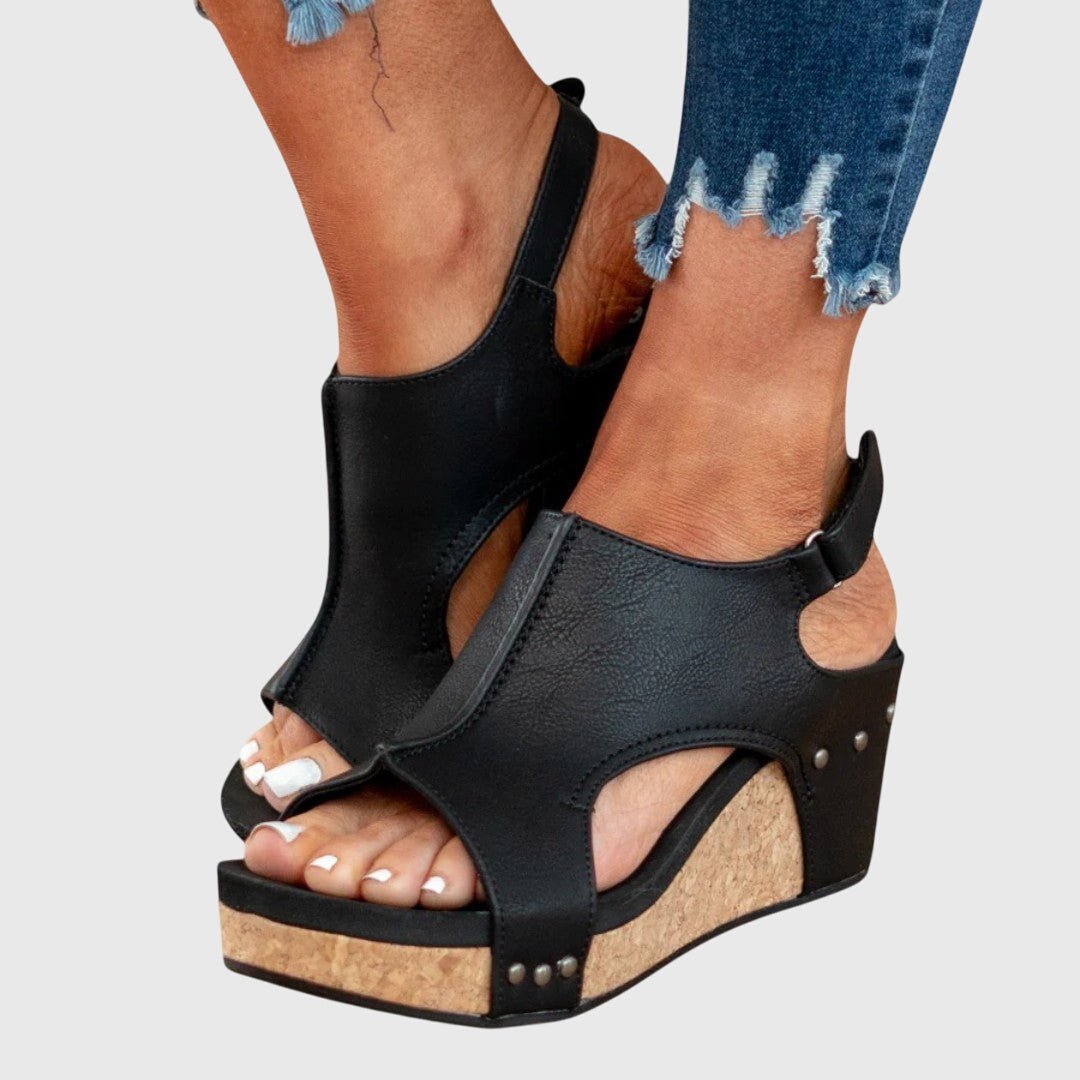 Damskie sandały na koturnie z korka z odkrytymi palcami-Footwear for women-Olave