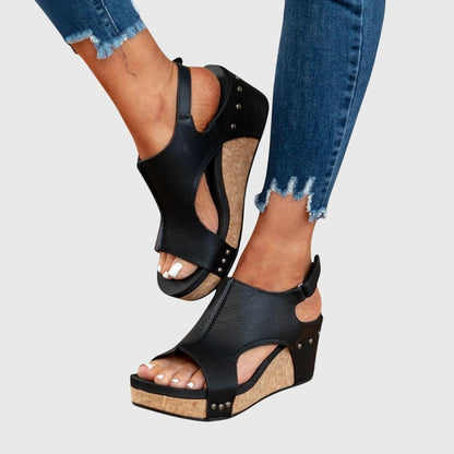 Damskie sandały na koturnie z korka z odkrytymi palcami-Footwear for women-Olave