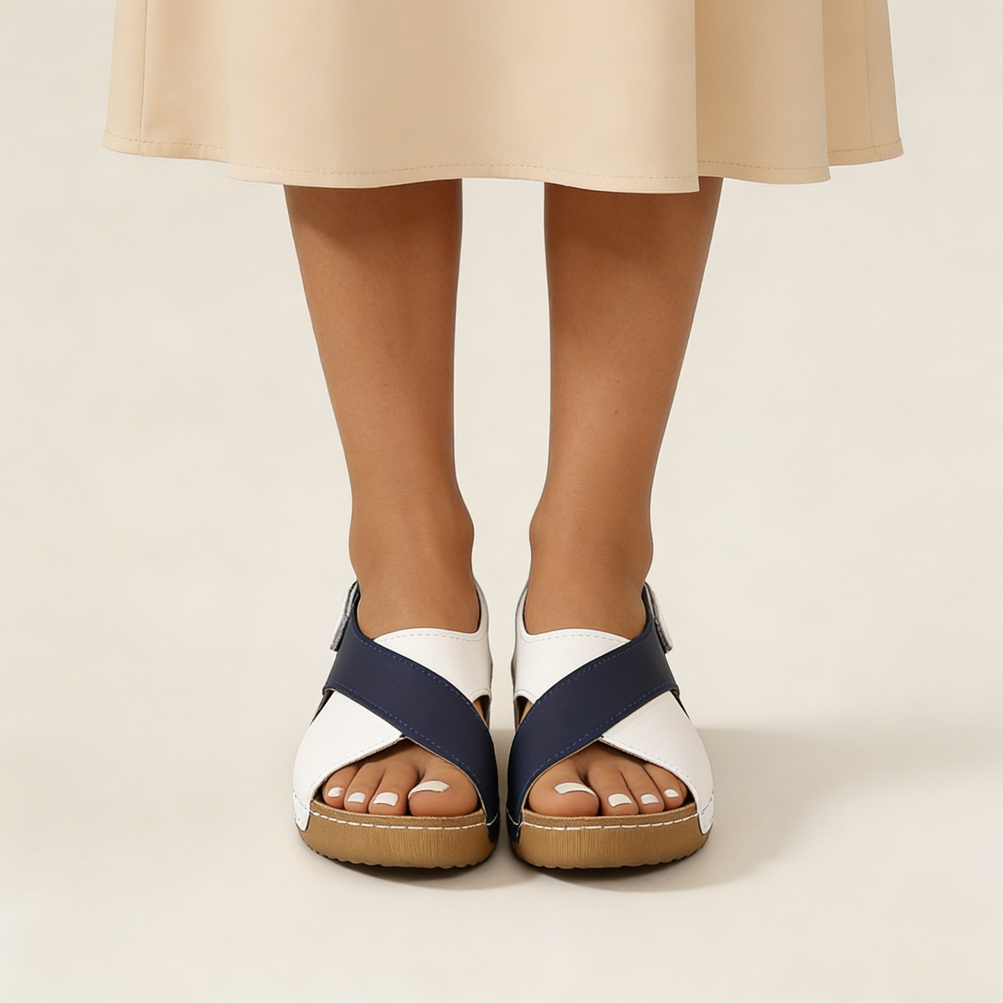 Damskie sandały na koturnie z odkrytymi palcami i paskiem na rzep-Footwear for women-Olave