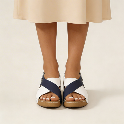 Damskie sandały na koturnie z odkrytymi palcami i paskiem na rzep-Footwear for women-Olave