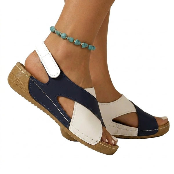Damskie sandały na koturnie z odkrytymi palcami i paskiem na rzep-Footwear for women-Olave