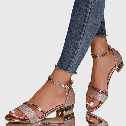 Damskie Sandały na Koturnie z Otwartym Przodem i Paskiem wokół Kostki-Footwear for women-Olave