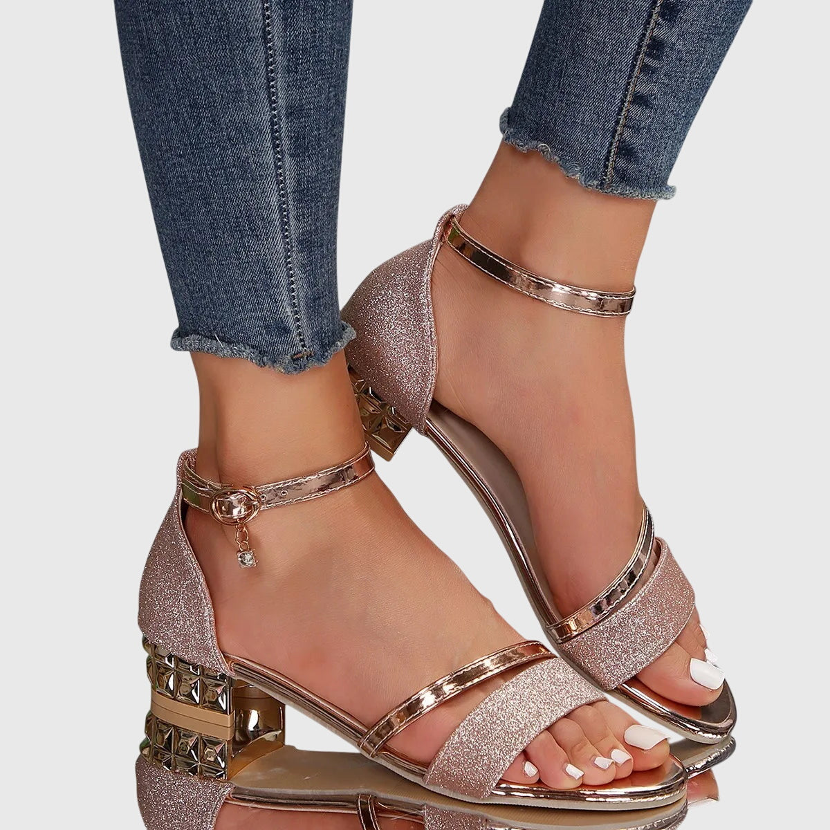 Damskie Sandały na Koturnie z Otwartym Przodem i Paskiem wokół Kostki-Footwear for women-Olave