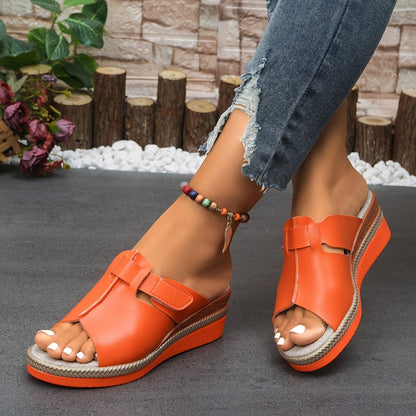 Damskie sandały na koturnie z zapięciem na rzep-Footwear for women-Olave