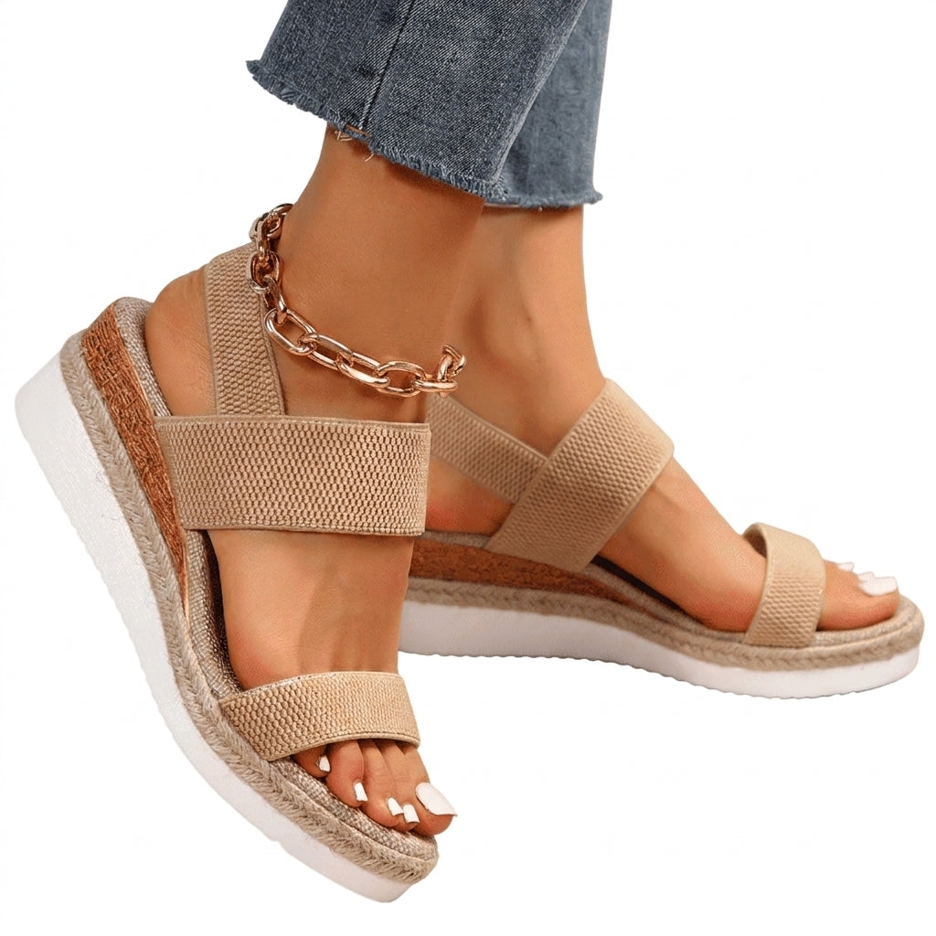 Damskie sandały na platformie z elastycznymi paskami i plecionym wykończeniem-Footwear for women-Olave