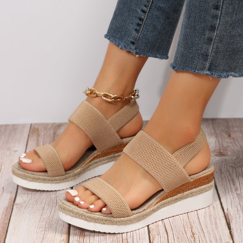 Damskie sandały na platformie z elastycznymi paskami i plecionym wykończeniem-Footwear for women-Olave