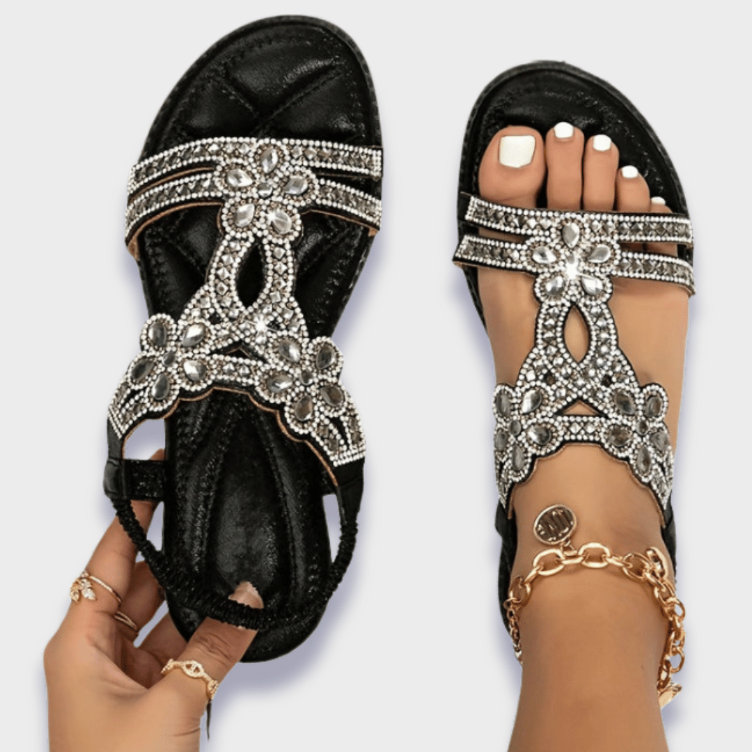 Damskie sandały płaskie z ozdobnym paskiem typu T-Footwear for women-Olave