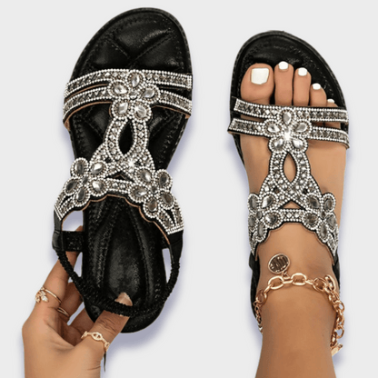 Damskie sandały płaskie z ozdobnym paskiem typu T-Footwear for women-Olave