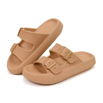 Damskie sandały typu klapki z dwoma paskami i klamrami-Footwear for women-Olave